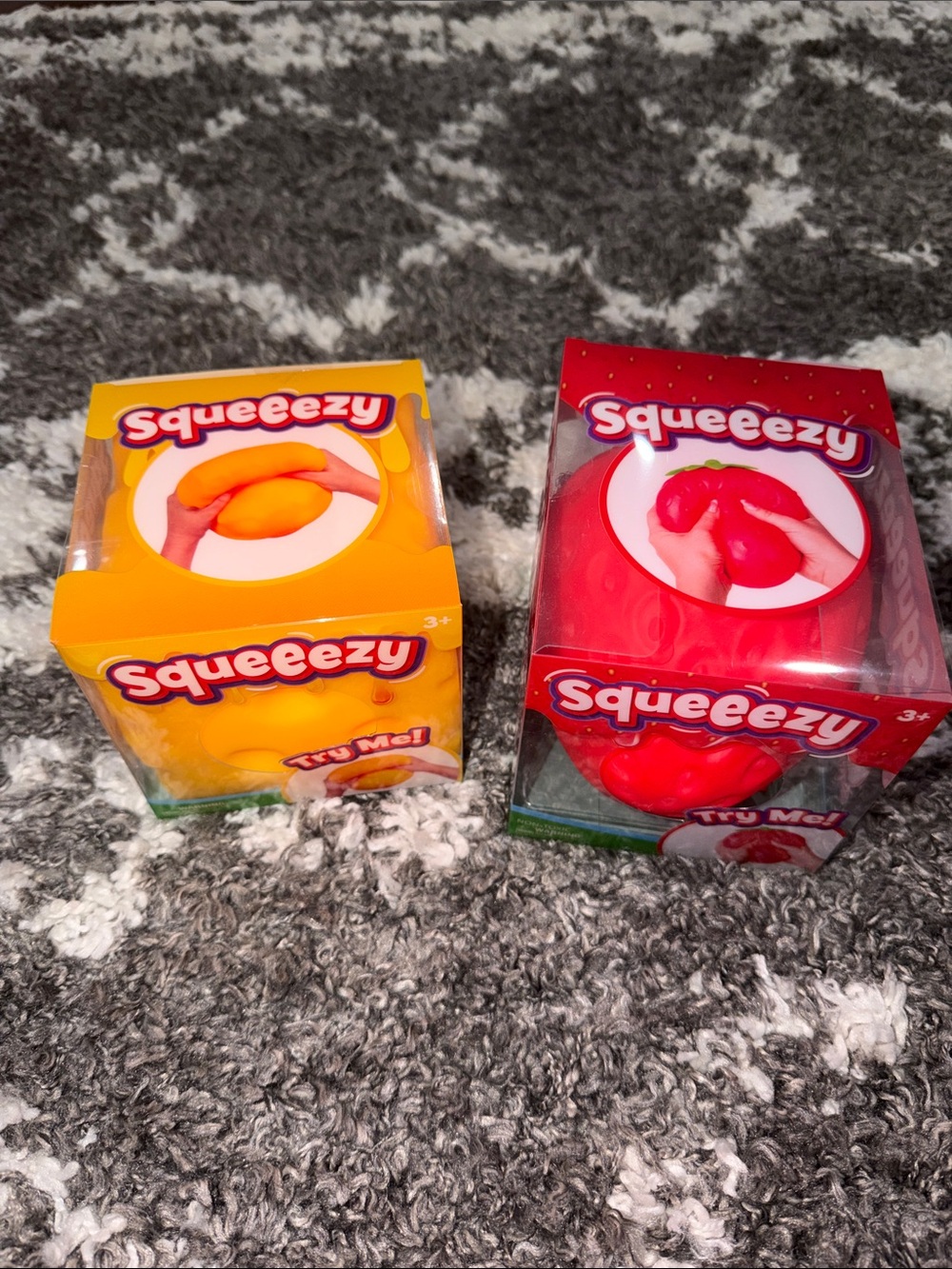 NWT Sunny Days Squeeezy Cheese and Strawberry Squishy Stress Balls Set